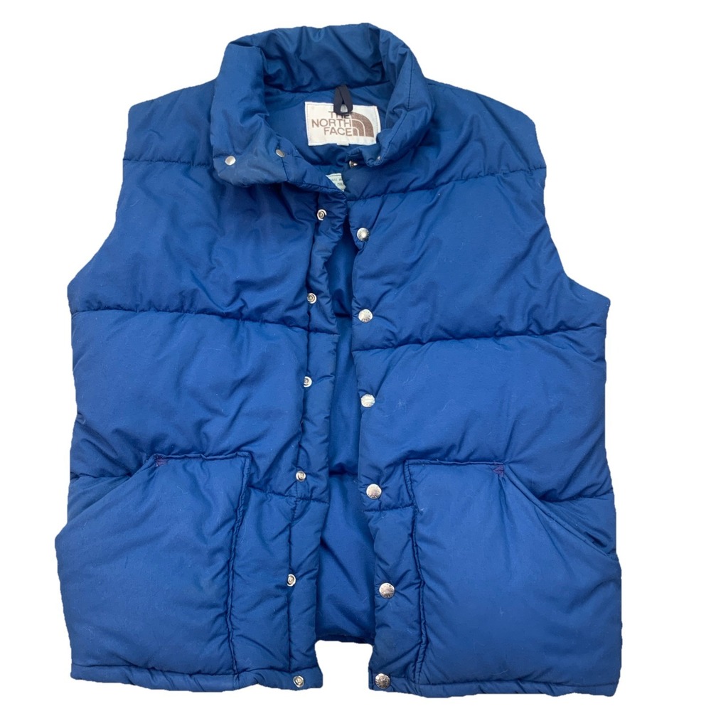 70's Brown Label North Face Blue Logo Snap Gorpcore Puffer Vest Size XL 80's